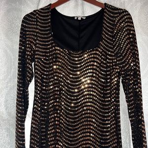 Charlotte Russe sequin gold with black long sleeve mini dress